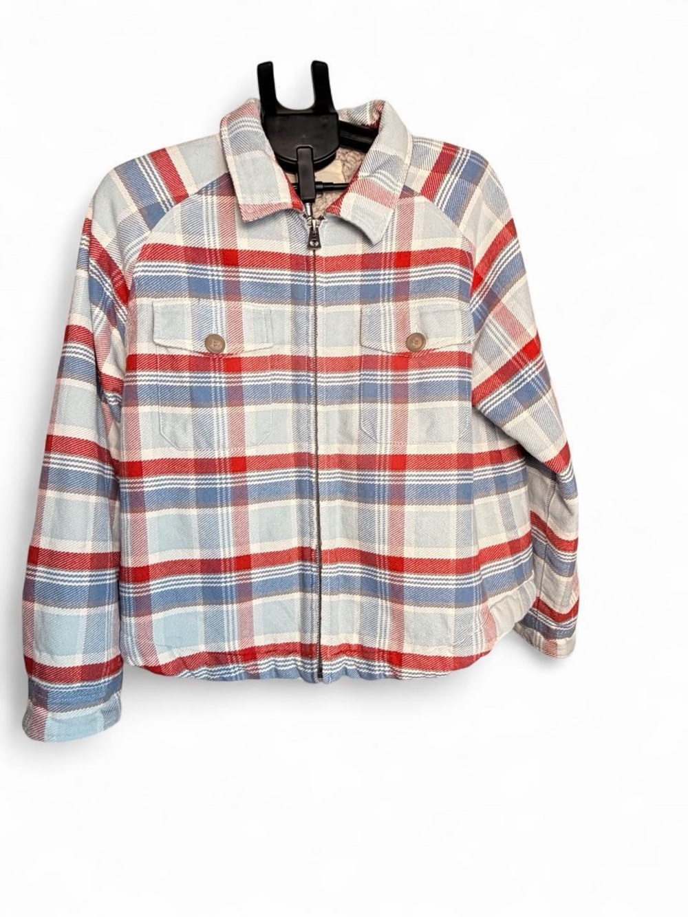 Dylan Los Angeles Plaid Sherpa Lined Shacket Jacket XL Red Blue Flannel